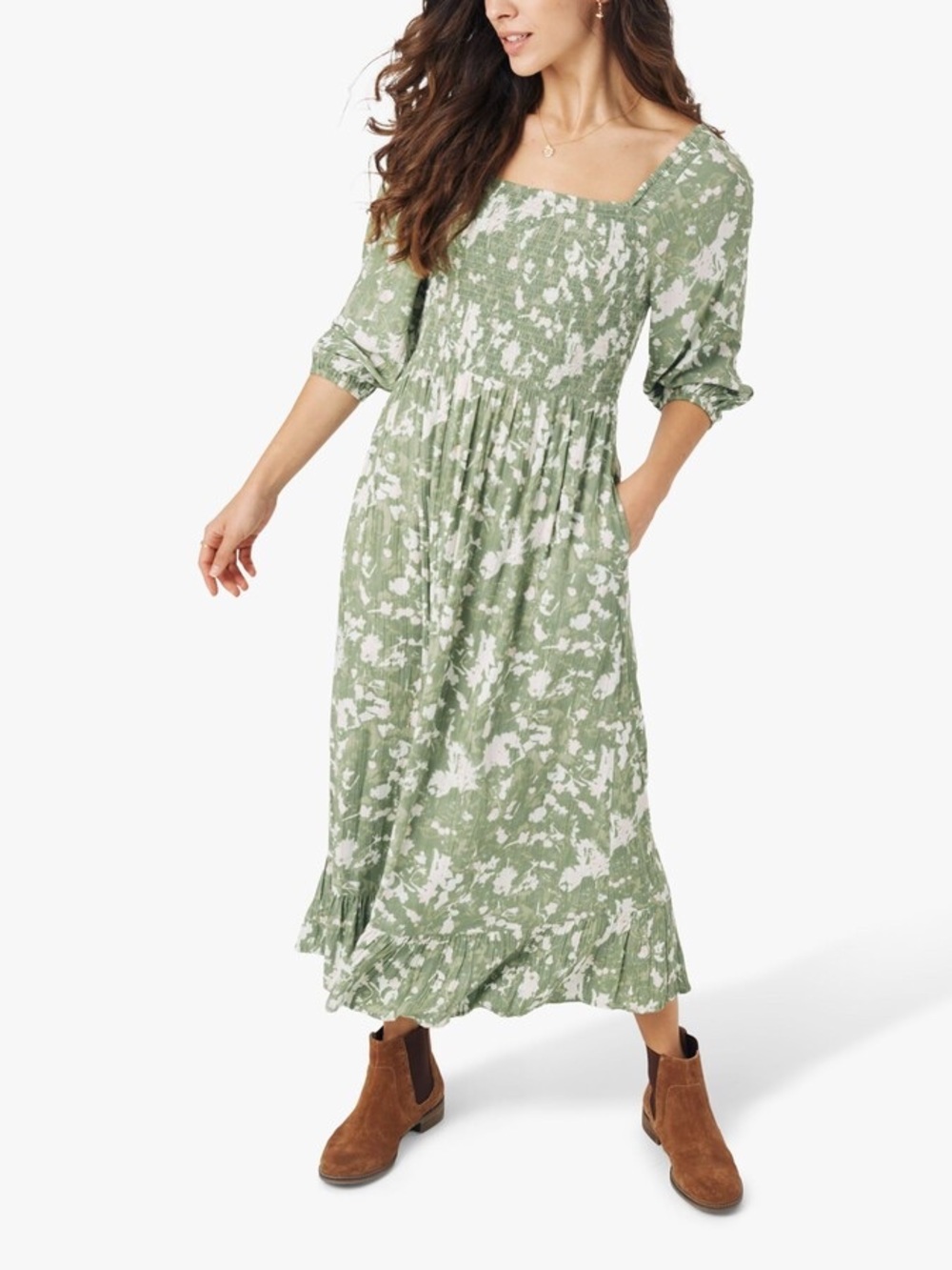 ❤️ Fat Face UK Adele Floral Smocked Retro 90’s Midi Dress